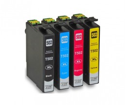 4 Tinteiros Compativeis, Epson T02W1 - T02W4 / 502XL Preto 9.2ml + Cor 6.4ml