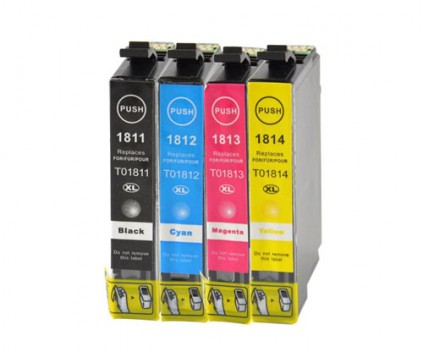 4 Tinteiros Compativeis, Epson T1811-T1814 / 18 XL Preto 17ml + Cor 13ml