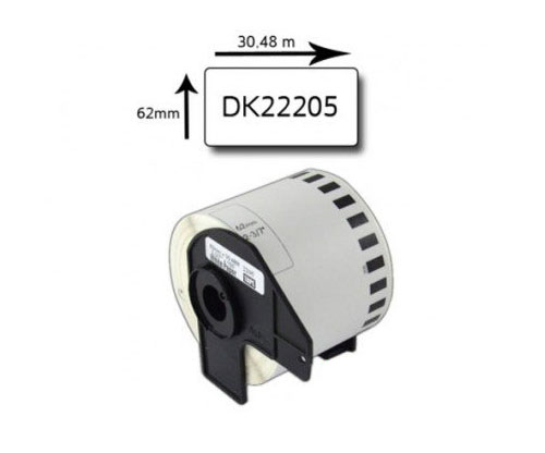 Etiqueta Compativel Brother DK22205 62mm x 30.48m Rolo Branco