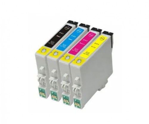 4 Tinteiros Compativeis, Epson T0611-T0614 Preto 17ml + Cor 15ml