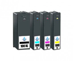 4 Tinteiros Compativeis, Lexmark 100 XL Preto 19ml + Cor 12.5ml