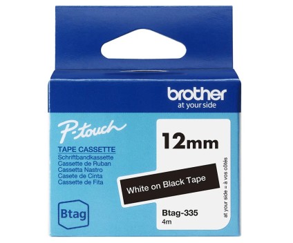 Fita Original Brother BTAG-335 branco sobre preto 12mm x 4m