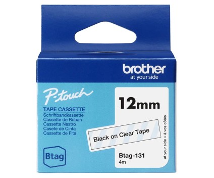 Fita Original Brother BTAG-131 preto sobre transparente 12mm x 4m