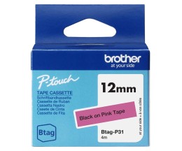 Fita Original Brother BTAG-P31 preto sobre rosa 12mm x 4m