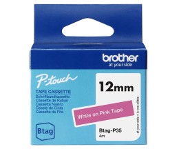 Fita Original Brother BTAG-P35 branco sobre rosa 12mm x 4m
