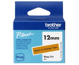 Fita Original Brother BTAG-T31 preto sobre laranja 12mm x 4m