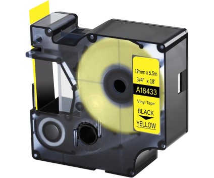 Fita Compativel DYMO 18433 Vinyl Preto / Amarelo 19mm x 5.5m