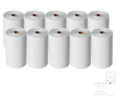 10 Rolos de Papel Térmico 75x55x12mm