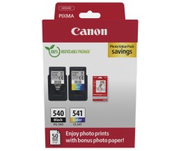 2 Tinteiros Originais, Canon PG-540 / CL-541 Preto 8ml + Cor 8ml + 50 Folhas 10x15cm