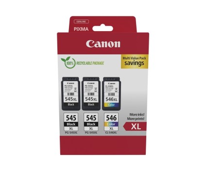 3 Tinteiros Originais, 2 Canon PG-545 XL Preto 15ml + 1 CL-546 XL Cor 13ml