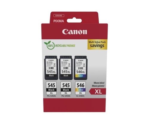 3 Tinteiros Originais, 2 Canon PG-545 XL Preto 15ml + 1 CL-546 XL Cor 13ml