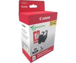 2 Tinteiros Originais, Canon PG-595 / CL-586 Preto + Cor + 50 Folhas 10x15cm
