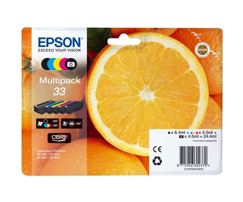 5 Tinteiros Originais, Epson T3337 / 33 Preto + Cor